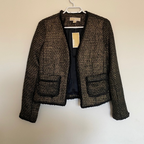 Michael Kors open front tweed brushed gold blazer - Picture 1 of 8